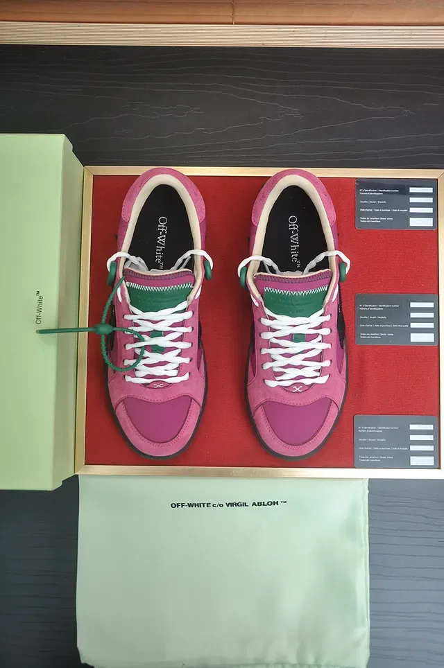 Off-White Pink Suede Green Tag Lifestyle Sneaker 5