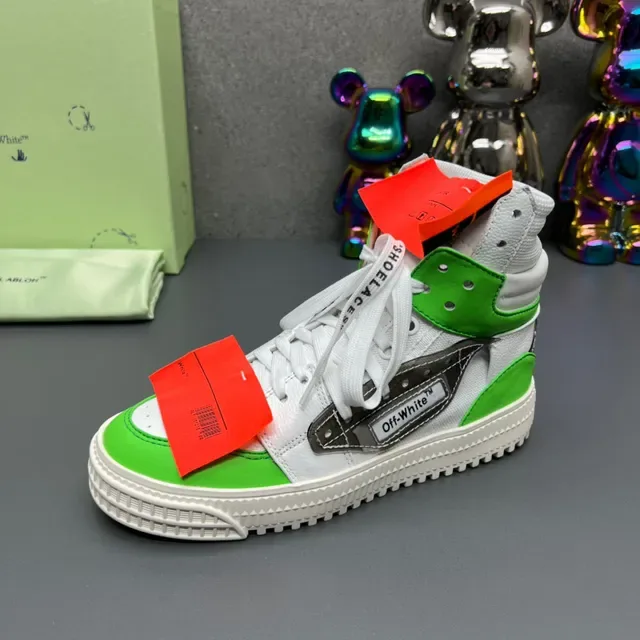 Off-White The Ten Sneakers Industriales Hautes Blanches et Vert Lime Chunky 4