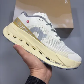 On Beige Gray Engineered Mesh Upper Sculpted Helion Midsole Running Shoes