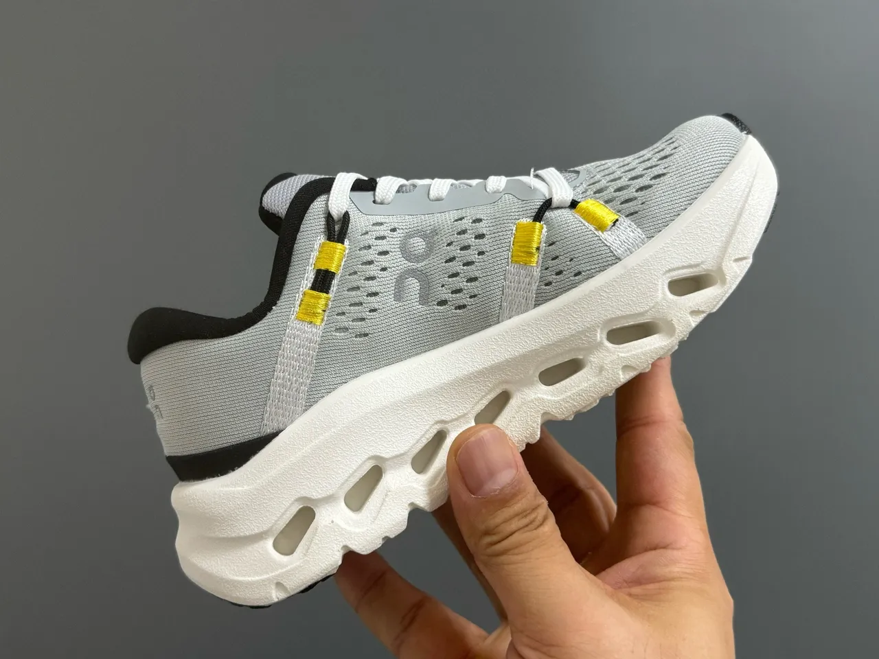 On Beige White Perforated Mesh Upper Open-Cell CloudTec Midsole Running Shoes 22