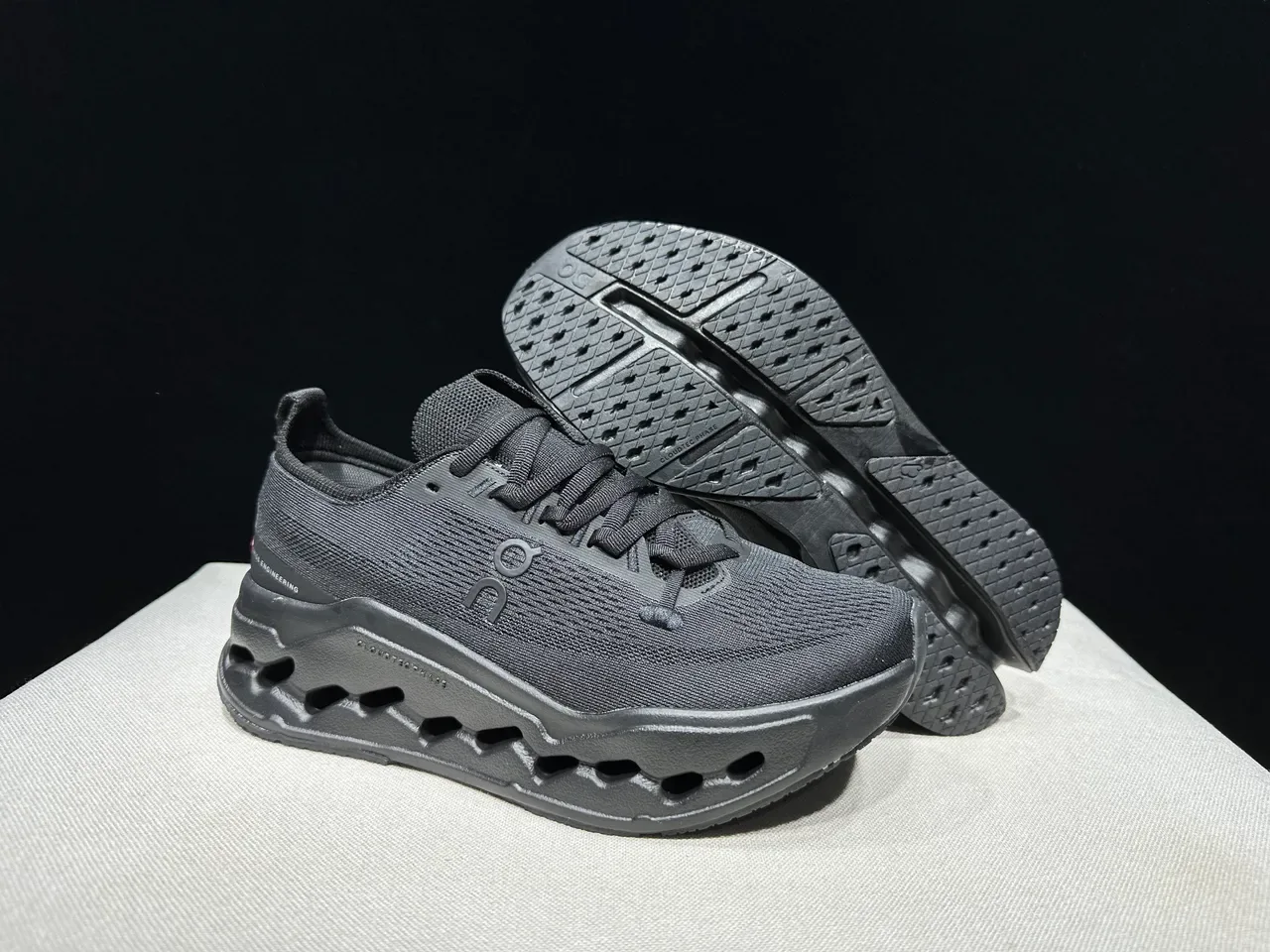 On Black Knit Upper Sculpted Midsole Running Shoes 10