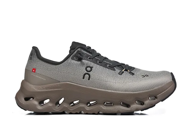 On Cloudmonster Metallic Gray and Taupe Running Shoes 4