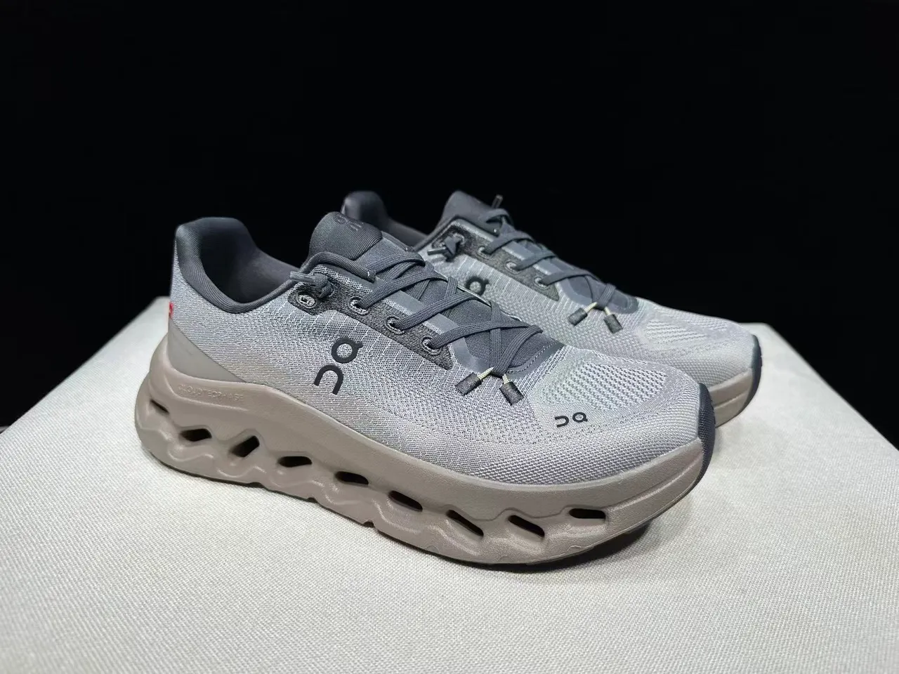 On Cloudmonster Metallic Gray and Taupe Running Shoes 9