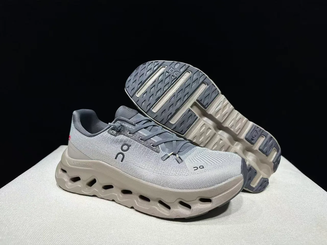 On Cloudmonster Metallic Gray and Taupe Running Shoes 10