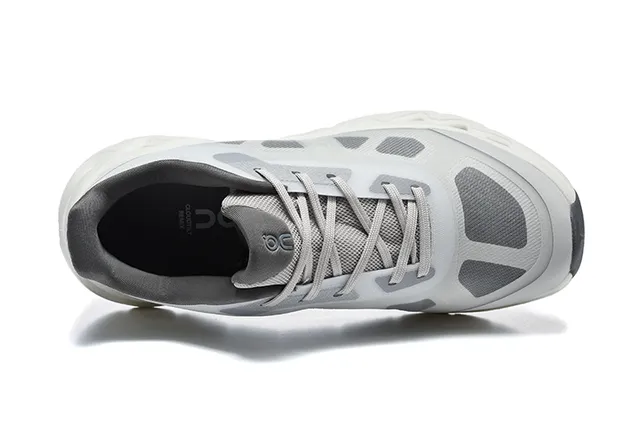 On Gray White Engineered Mesh Upper Open Hexagonal CloudTec Pods Running Shoes 2