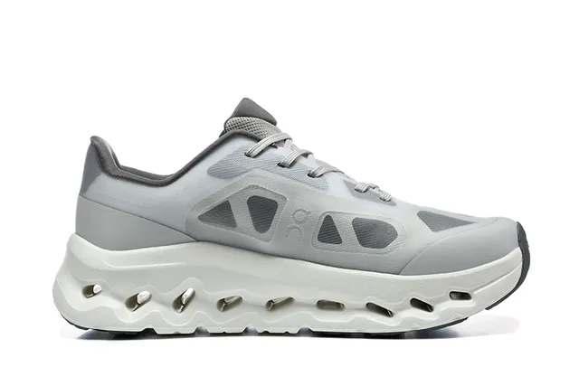 On Gray White Engineered Mesh Upper Open Hexagonal CloudTec Pods Running Shoes 3