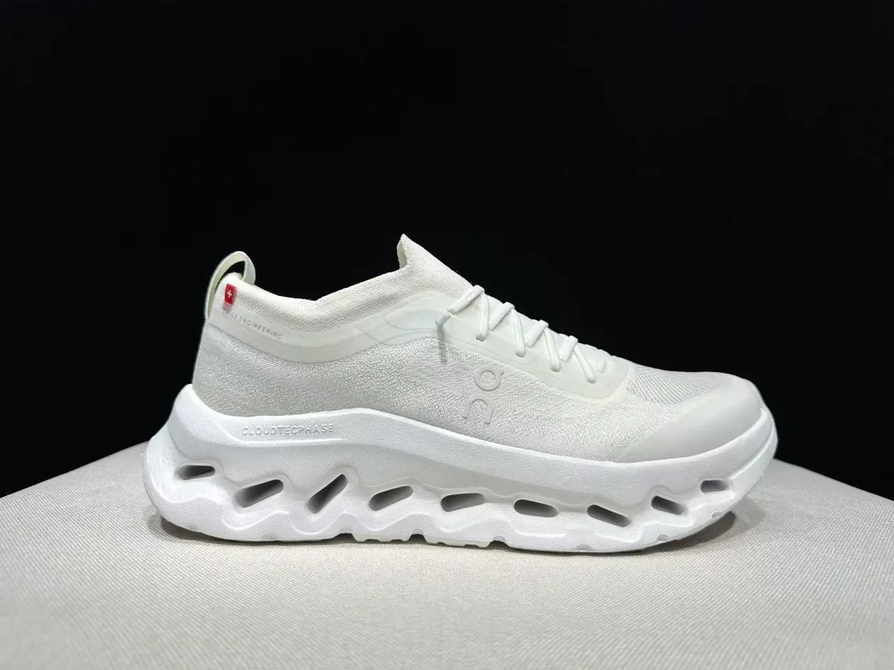 On White Monochrome Knit Upper Chunky Sneakers 3
