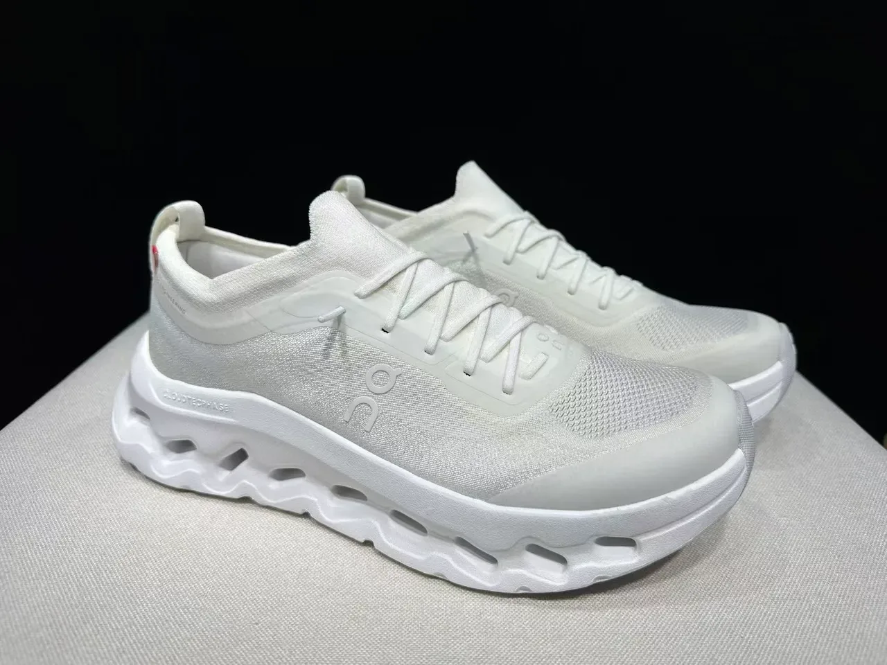 On White Monochrome Knit Upper Chunky Sneakers 4