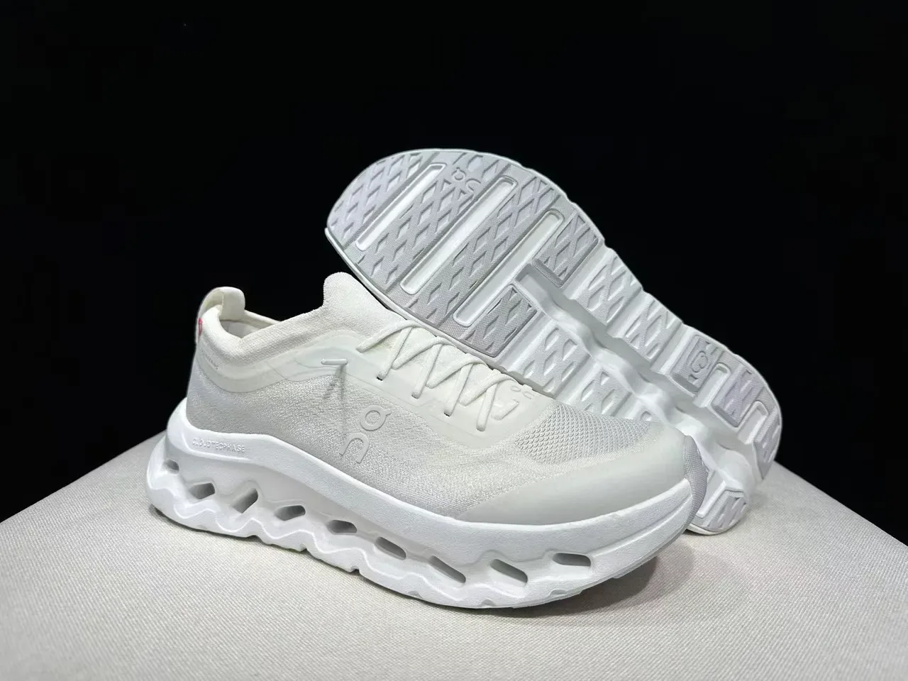 On White Monochrome Knit Upper Chunky Sneakers 5