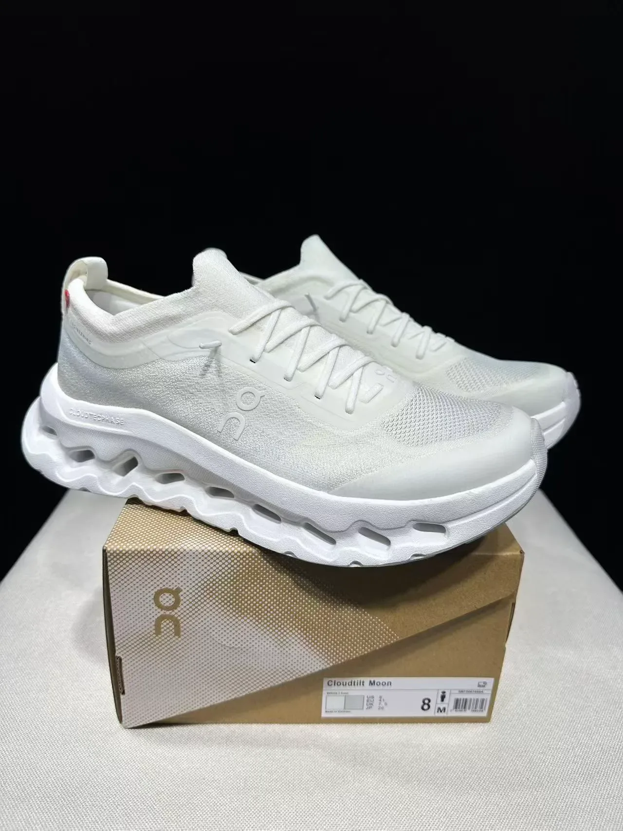 On White Monochrome Knit Upper Chunky Sneakers 8