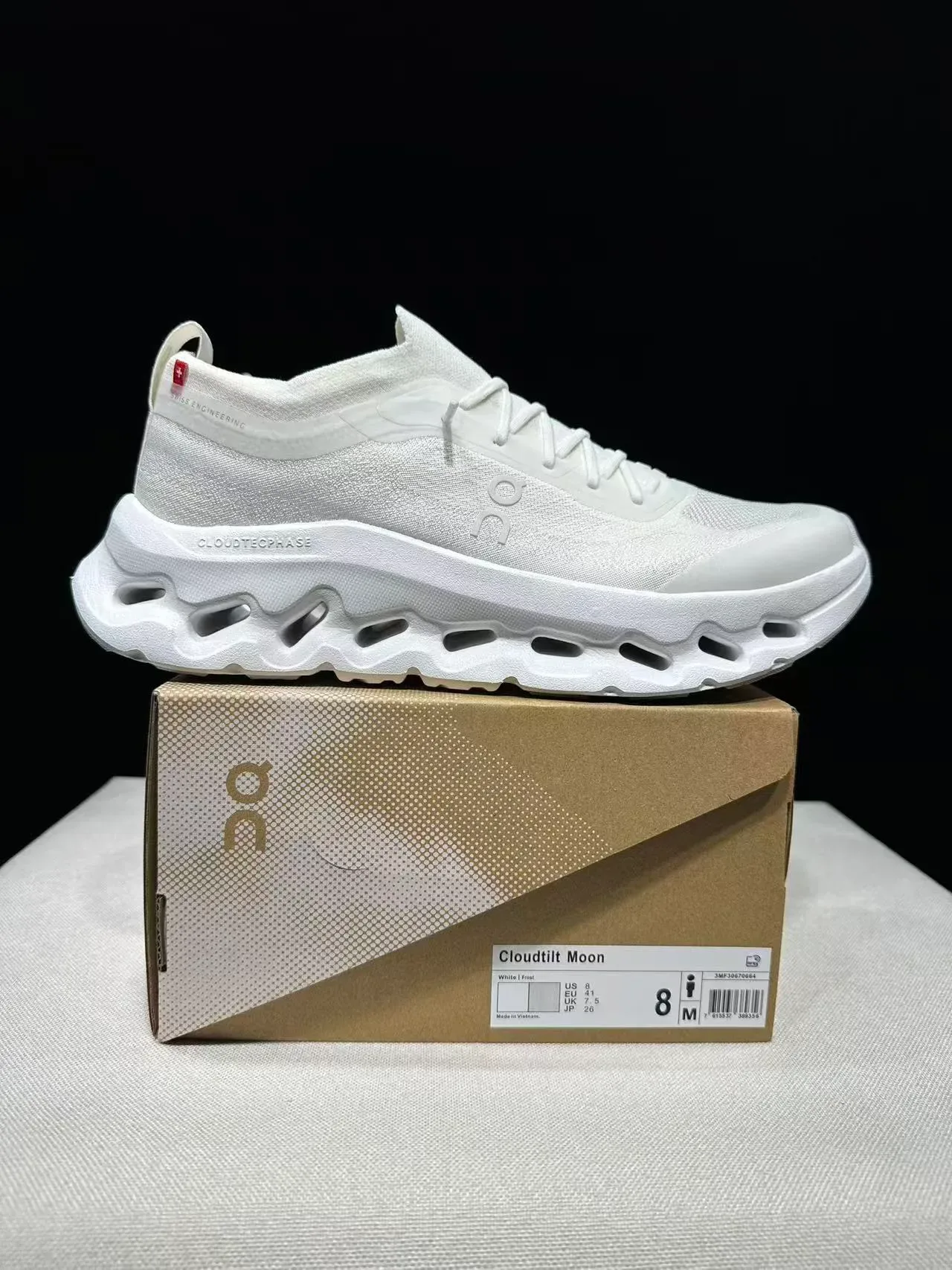 On White Monochrome Knit Upper Chunky Sneakers 9