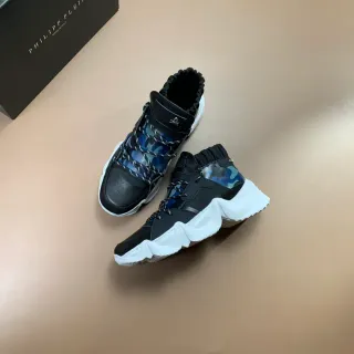 Philipp Plein Black Blue High-Top Ruched Collar Chunky Sneakers
