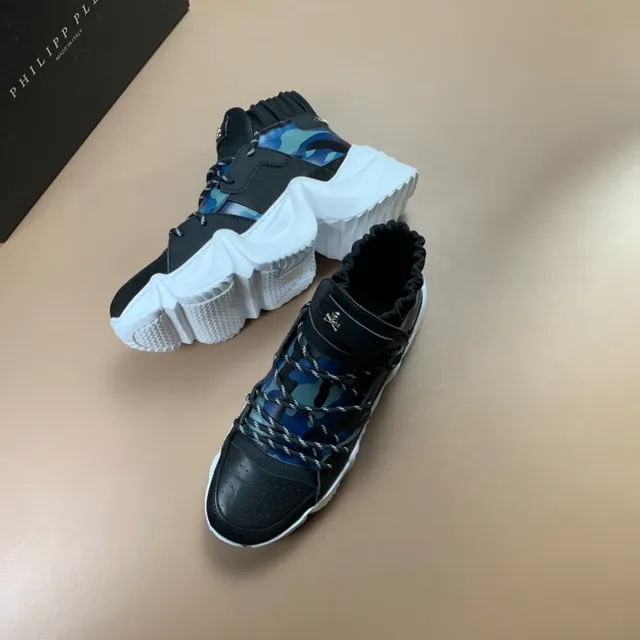 Philipp Plein Tênis Pretos e Azuis de Canos Altos com Colar Rucheado e Sola Grossa 2
