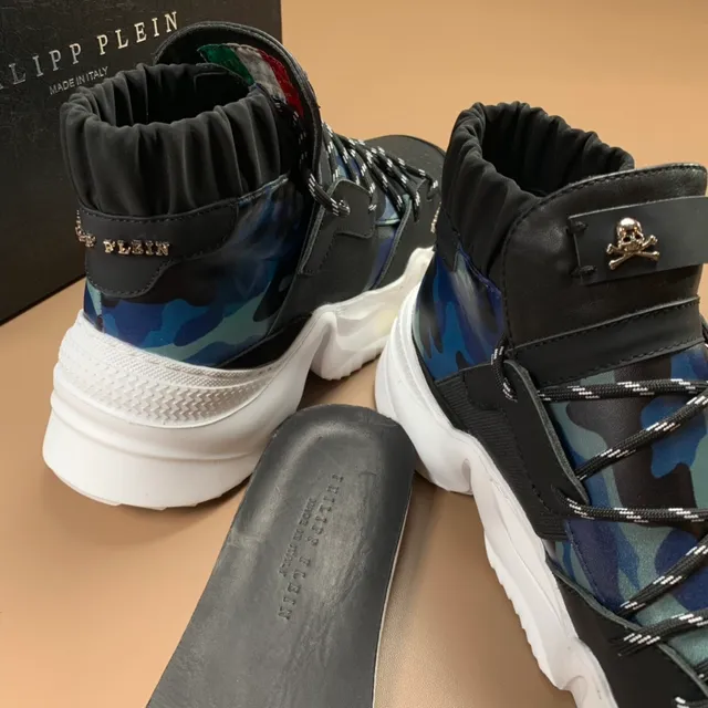 Philipp Plein Tênis Pretos e Azuis de Canos Altos com Colar Rucheado e Sola Grossa 4