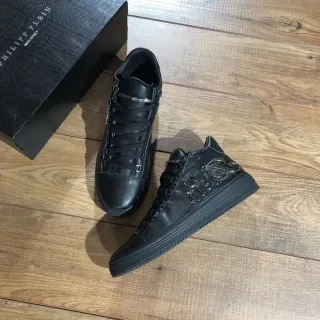 Philipp Plein Black Full-Grain Leather High-Top Silhouette Lifestyle Sneakers