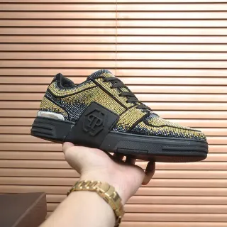Philipp Plein Black Gold Crystal-Embellished Platform Sole Lifestyle Sneakers