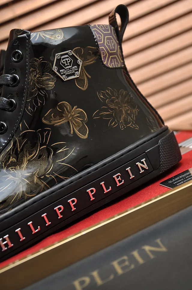 Philipp Plein Black Gold Tênis Lifestyle de Couro Patentado Brilhante de Cano Alto 2