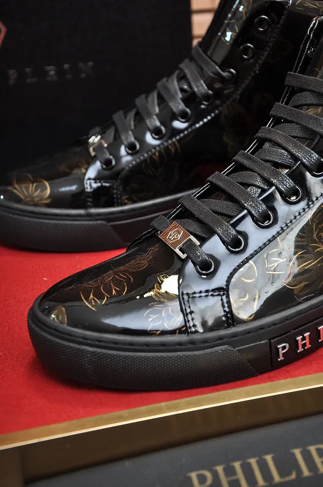 Philipp Plein Black Gold Tênis Lifestyle de Couro Patentado Brilhante de Cano Alto 3