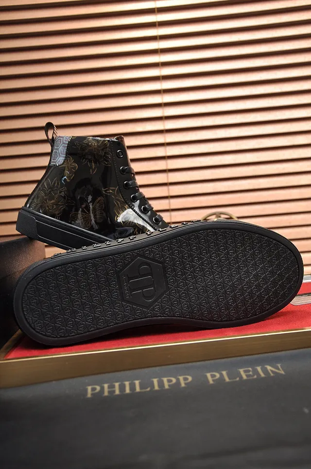 Philipp Plein Black Gold Tênis Lifestyle de Couro Patentado Brilhante de Cano Alto 4