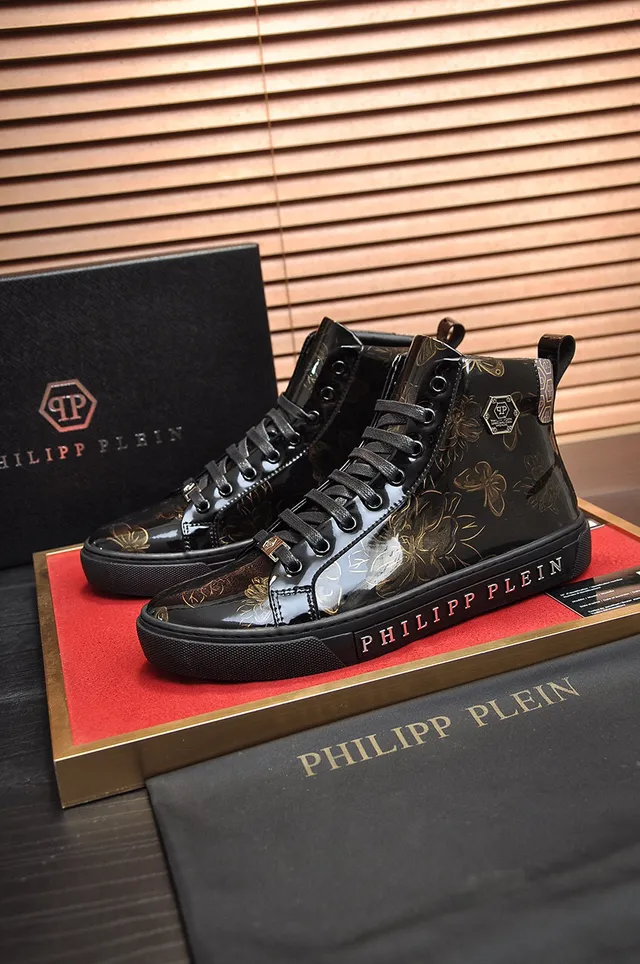 Philipp Plein Black Gold Tênis Lifestyle de Couro Patentado Brilhante de Cano Alto 6
