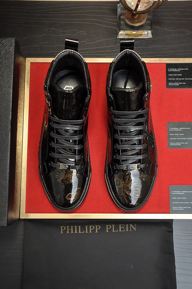Philipp Plein Black Gold Tênis Lifestyle de Couro Patentado Brilhante de Cano Alto 8