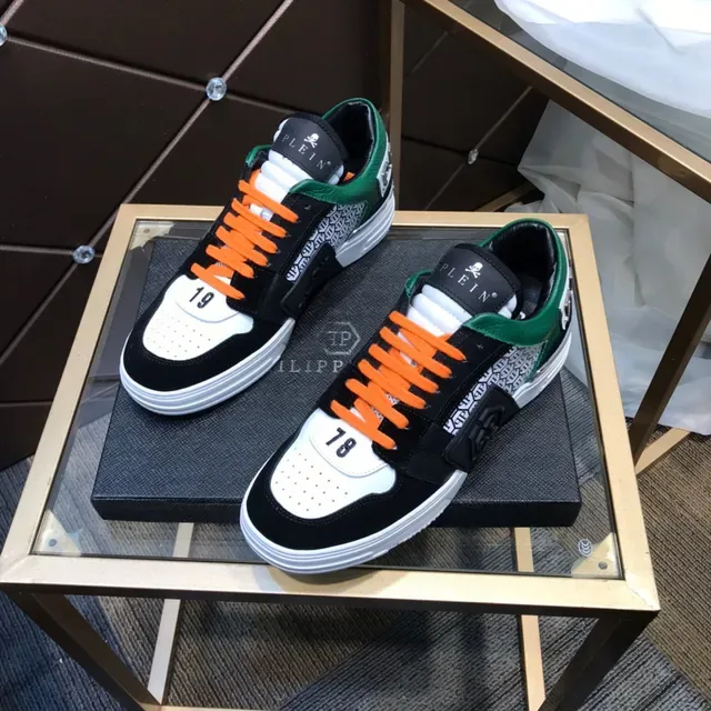 Philipp Plein Black Orange Mixed-Material Upper Bold Color-Blocking Sneakers 1