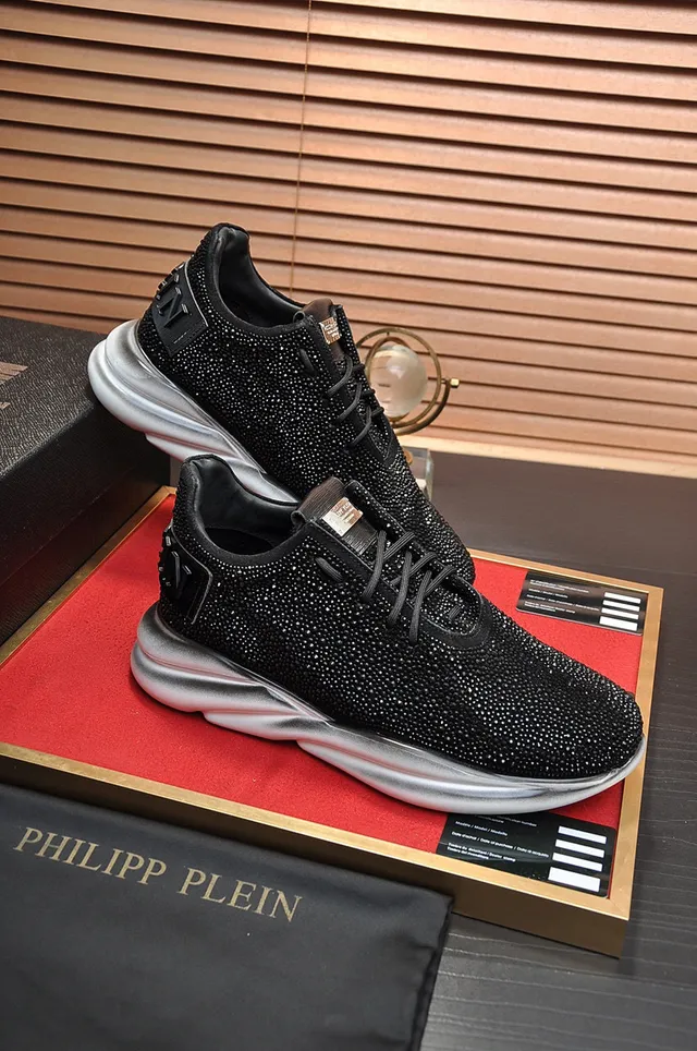 Philipp Plein Chaussures chunky noires argentées avec empeigne de knit studded, midsole sculptée en vague 5