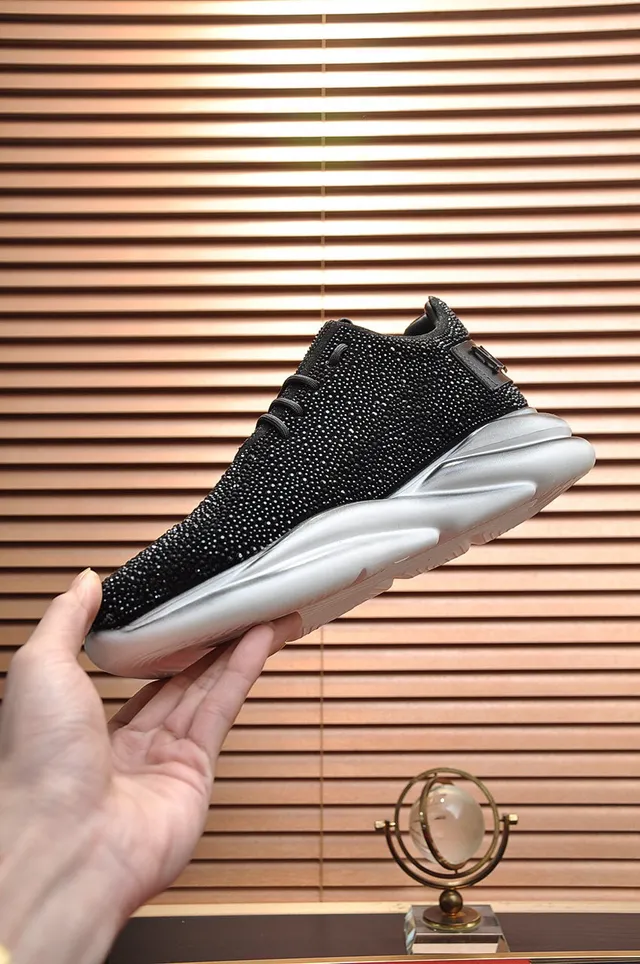 Philipp Plein Chaussures chunky noires argentées avec empeigne de knit studded, midsole sculptée en vague 6