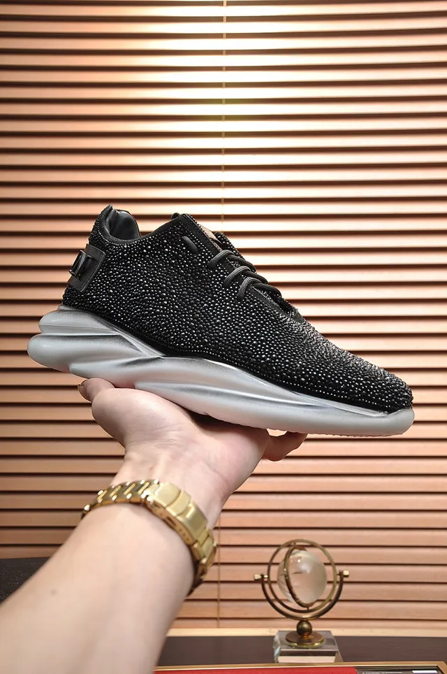 Philipp Plein Chaussures chunky noires argentées avec empeigne de knit studded, midsole sculptée en vague 7