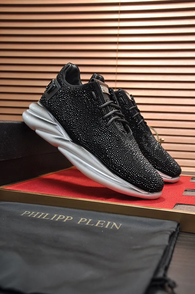 Philipp Plein Chaussures chunky noires argentées avec empeigne de knit studded, midsole sculptée en vague 8
