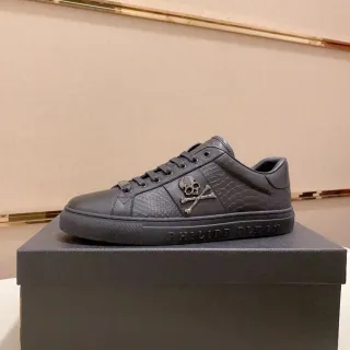 Philipp Plein 黑色蛇压印骷髅标志生活方式运动鞋