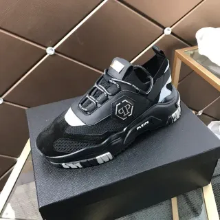 Philipp Plein 黑色白色鞋底 无鞋带 皮带扣环 厚底运动鞋