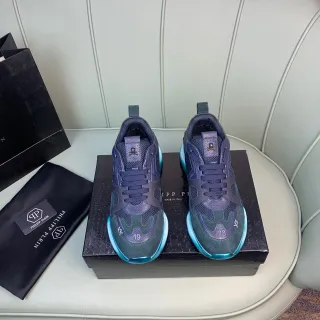Philipp Plein नीला हरा बहु-मटेरियल अपर उभरा हुआ सोल चंकी स्नीकर