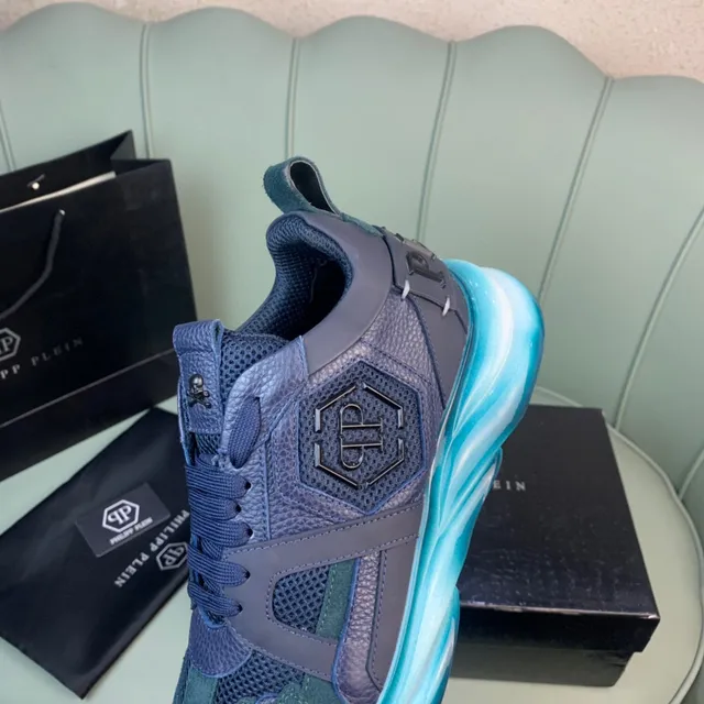 Philipp Plein 蓝绿 多材质 鞋面 雕塑鞋底 厚底运动鞋 2