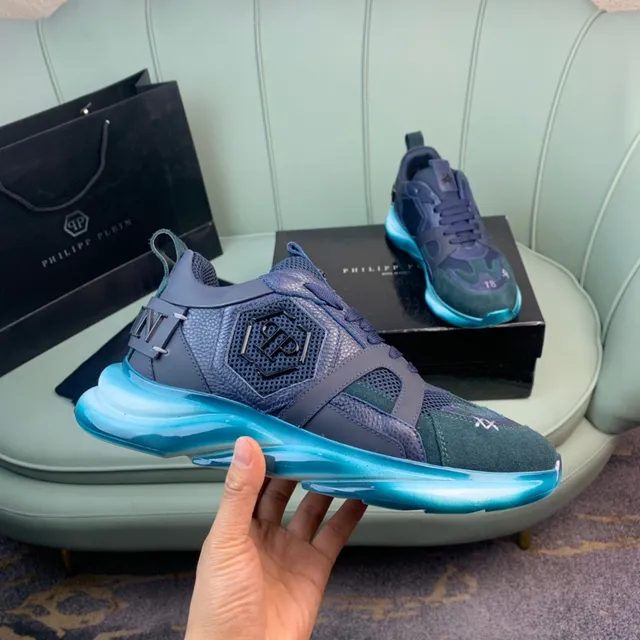 Philipp Plein 蓝绿 多材质 鞋面 雕塑鞋底 厚底运动鞋 4