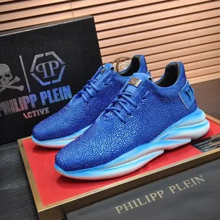 Philipp Plein 蓝色白色施华洛世奇镶嵌针织鞋面雕塑渐变中底生活方式运动鞋