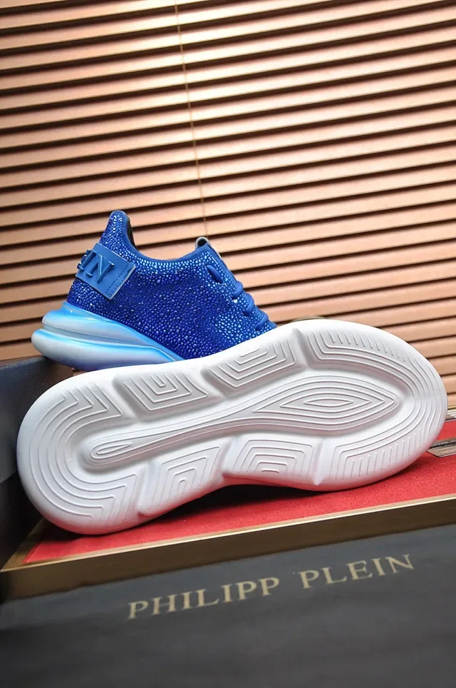Philipp Plein Sneakers Lifestyle Bleu Blanc orné de Rhinestones, Haut en Tricot Sculpté avec Semelle Médiane Gradient 4