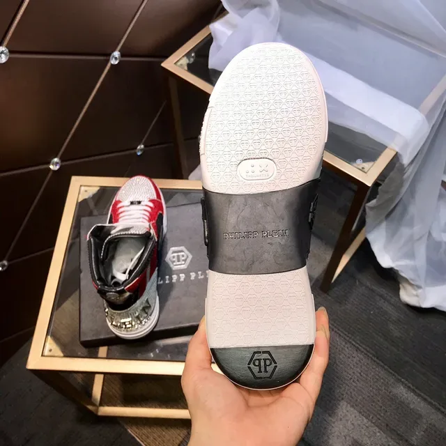 Philipp Plein Crystal-Embellished Red Black White High-Top Sneakers 4