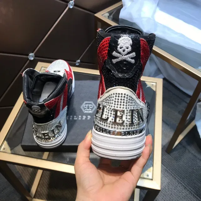 Philipp Plein Crystal-Embellished Red Black White High-Top Sneakers 6