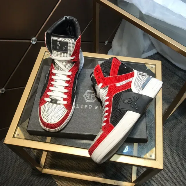 Philipp Plein Crystal-Embellished Red Black White High-Top Sneakers 8