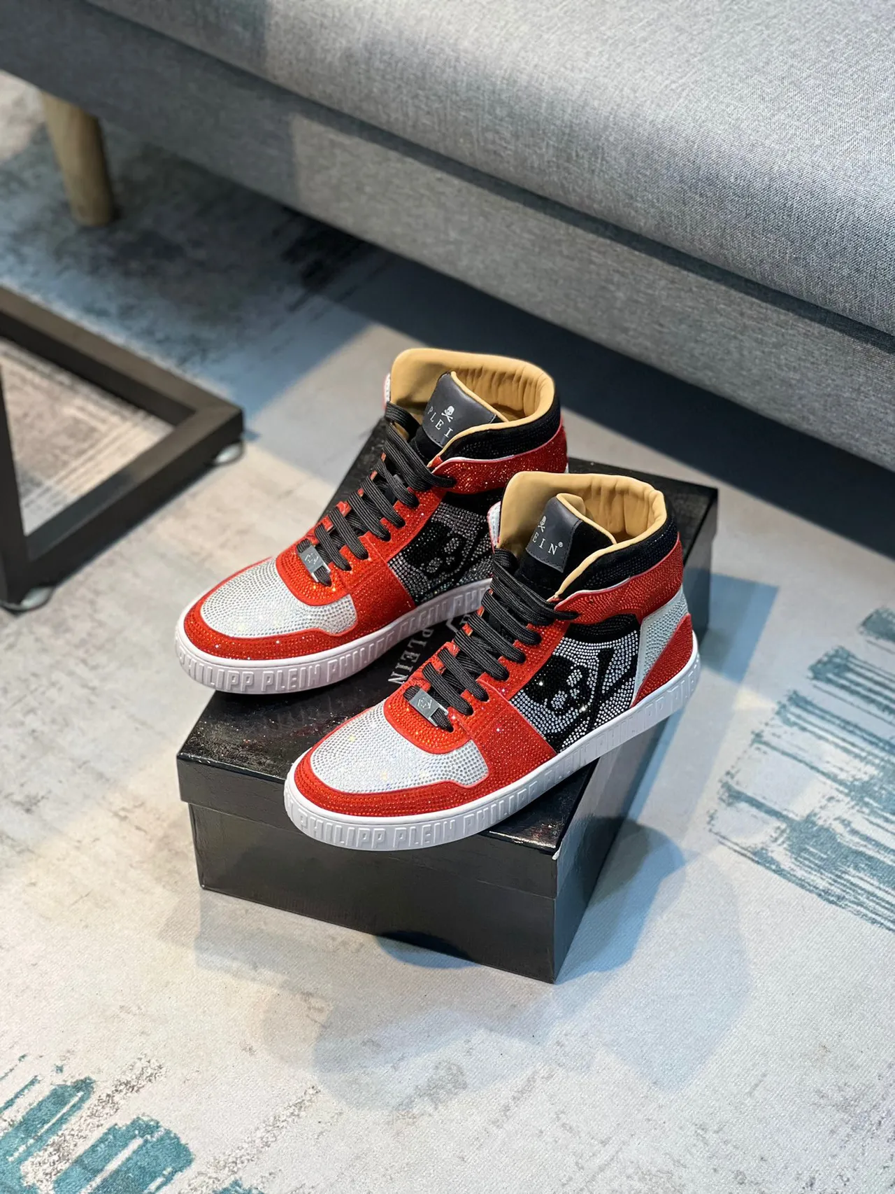 Philipp Plein Crystal Skull Tênis Lifestyle de Cano Alto 5