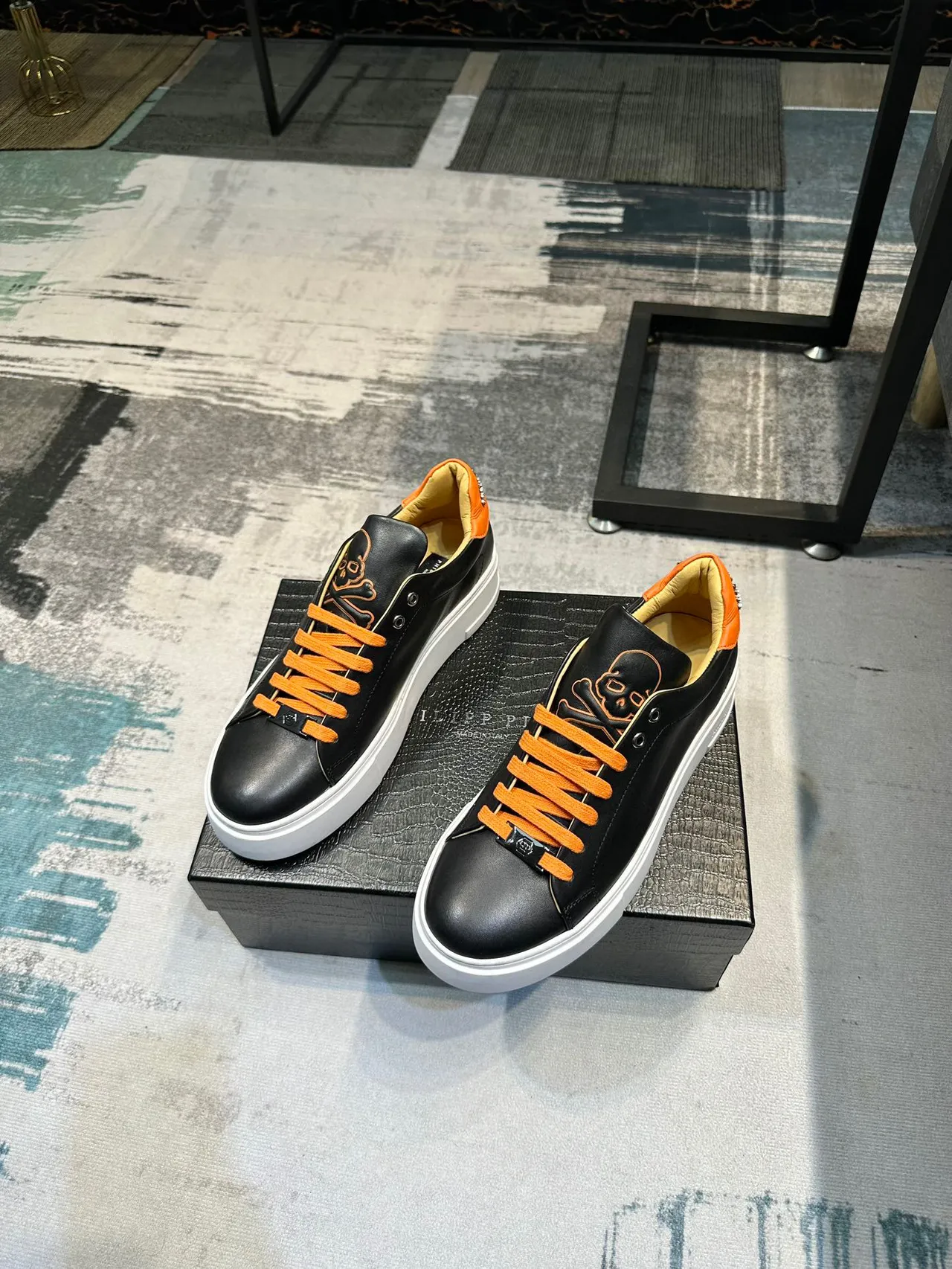 Philipp Plein جمجمة مزخرفة منصة أحذية رياضية للأسلوب الحياة 5