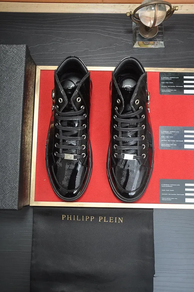 Philipp Plein Tênis high top preto vermelho couro verniz tênis lifestyle 3