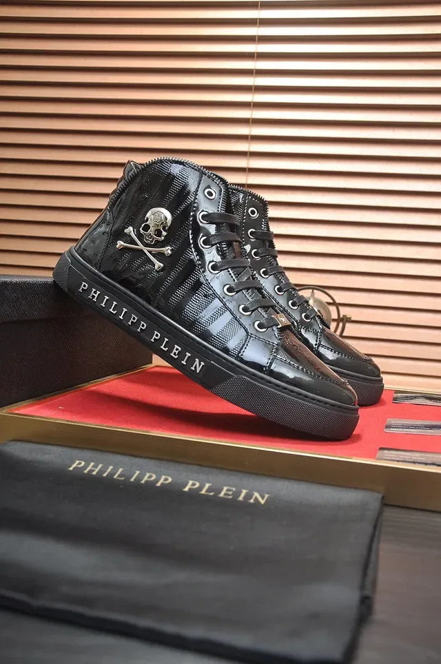 Philipp Plein Tênis high top preto vermelho couro verniz tênis lifestyle 4