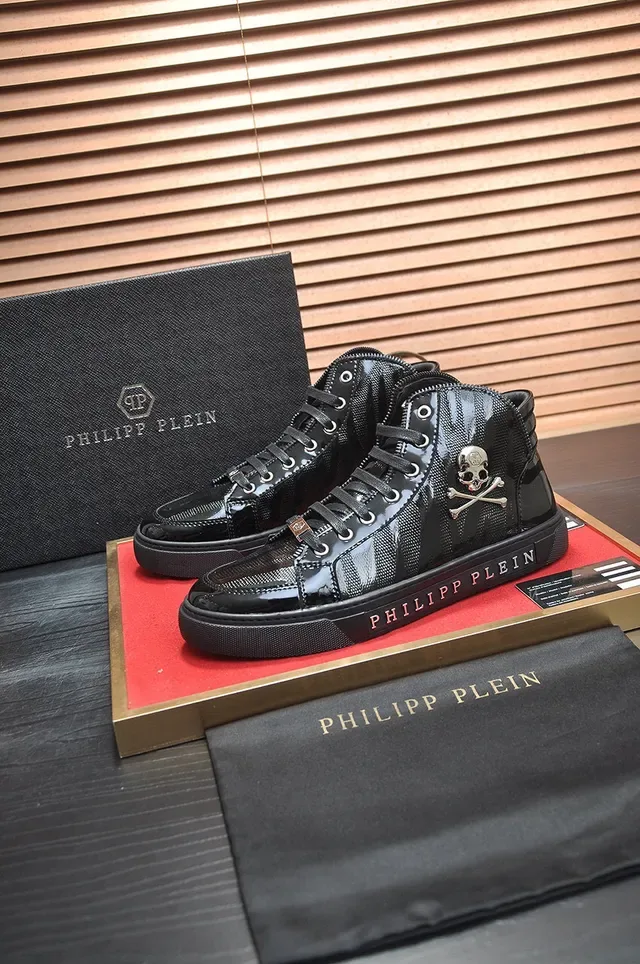 Philipp Plein Tênis high top preto vermelho couro verniz tênis lifestyle 5
