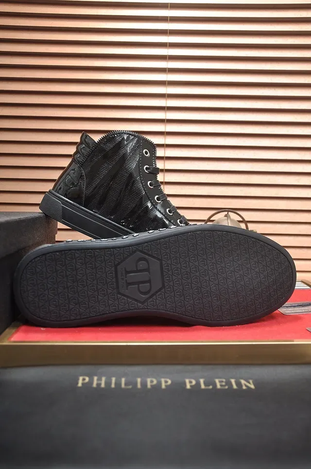 Philipp Plein Tênis high top preto vermelho couro verniz tênis lifestyle 7