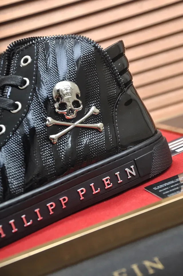 Philipp Plein Tênis high top preto vermelho couro verniz tênis lifestyle 9