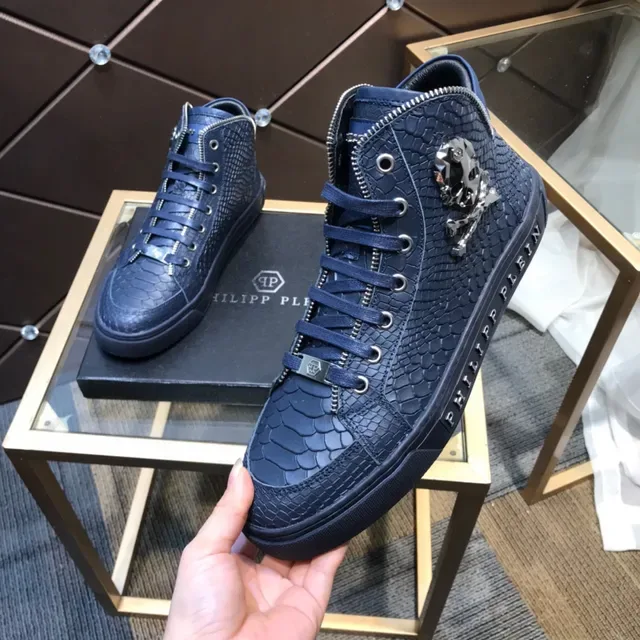 Philipp Plein Navy Silver High-Top Croc-Embossed Leather Lifestyle Sneakers 2