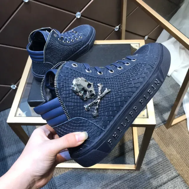 Philipp Plein Navy Silver High-Top Croc-Embossed Leather Lifestyle Sneakers 4