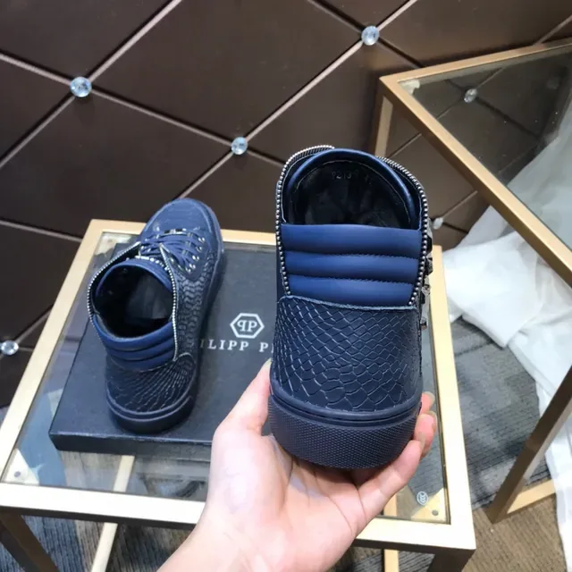 Philipp Plein Navy Silver High-Top Croc-Embossed Leather Lifestyle Sneakers 5
